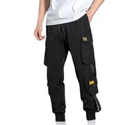 Mens Cuffed Cargo Trousers Slim Fit Stretch Tactical Combat Trousers Multi Pocket Joggers Sweatpants Elasticated Waist Tracksuit Bottoms Lightweight Breathable Work Pants Outdoor Hiking Trouser