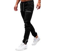 Mens Cuffed Jeans Elasticated Waist Jogger Draw String Jeans For Men Style Denim Pants With Zip Pocket Trousers Side Zipper Cuff Trouser Slim Fit Stretch Trousers Tapered Pants For Men Uk