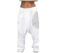 Mens Cuffed Yoga Harem Pants Elasticated Waist Joggers Bottoms Drawstring Low Crotch Trousers Light & Breathable Pant Track Bottom Casual Linen Hippy Trouser, Highly Elasticated Bicycle Leggings