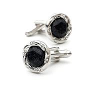 Men's Cufflink Set, Black Blue Sandstone with Rhinestone Cufflinks, Comes with an Gift Box, Suitable for Formal Occasions such as Weddings,Parties,Business,Birthdays,Anniversaries, etc. Add Color to