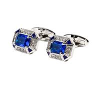 Men's Cufflink Set, Blue Rectangular Crystal Cufflinks, Paired with Gift Boxes, Suitable for Formal Occasions Such as Weddings, Parties, Business, Birthdays, Anniversaries, etc. As Accessories and