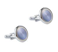 Men's Cufflink Set, Electroplated Blue Patterned Circular Cufflinks, Paired with Gift Boxes, Suitable for Formal Occasions Such as Weddings, Parties, Business, Birthdays, Anniversaries, and Other