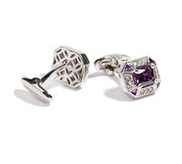 Men's Cufflink Set, Purple Rectangular Crystal Cufflinks, Paired with Gift Boxes, Suitable for Formal Occasions Such as Weddings, Parties, Business, Birthdays, Anniversaries, etc. As Accessories and
