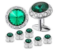 Men's Cufflinks Birthstone Tuxedo Studs and Cufflinks Set Mens Suit Formal Dress Shirt(Emeralds)