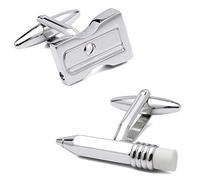 Men's Cufflinks, Fashion Funny Silver Color Novelty Pencil Sharpener Cuff Button, Sparkly Shirt Accessory Gift For Accountant Boss Business Wedding Prom Formal Occasion