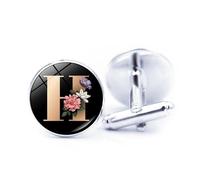 Men's Cufflinks,Fashion Gold Flower A-Z initial Letters Pattern Shirt Accessories Jewelry, Round Shirt Cuff Links for Father Husband Boyfriend Business Gift