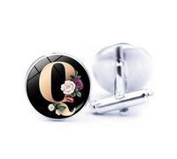 Men's Cufflinks,Fashion Gold Flower A-Z initial Letters Pattern Shirt Accessories Jewelry, Round Shirt Cuff Links for Father Husband Boyfriend Business Gift