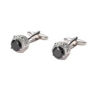 Men's Cufflinks Light Luxury Inlaid Black Zircon Round Gold Silver Jewelry(Silver 1pc)