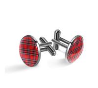 Men's Cufflinks, Royal Stewart Tartan Cuff Links for Men, Classic Cufflinks Black for Suit Shirt Wedding Business Birthday Jewelry Gift