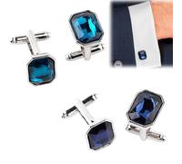 Men's Cufflinks Set,2 Pairs Dark & Light Blue Sapphire Crystal Cufflinks for Men,Elegant Glimmering Square Silver Cuff Links Gift for Wedding Party Business,Classic Shirt Accessories