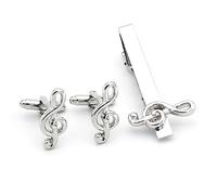 Men's Cufflinks Set Silver Music Note Cufflinks Tie Clip Set Men's Cufflinks for Business Wedding Party