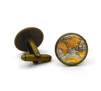 Men's Cufflinks, Vintage World Map Pattern Shirt Accessories Jewelry, Round Shirt Cuff Links for Father Husband Boyfriend Business Gift