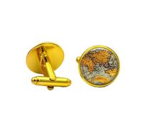 Men's Cufflinks, Vintage World Map Pattern Shirt Accessories Jewelry, Round Shirt Cuff Links for Father Husband Boyfriend Business Gift