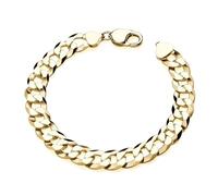 Men's Curb Bracelet 18ct Gold on Solid Silver, Men, Curb Link, 11mm, 27 Grams, 18ct Gold, 21.59cm