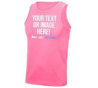 Mens Custom Activewear Vest Polyester Sports Tank Top Any Text Image Personalised Printed Workwear Logo Marathon Photo, XXL, Electric Pink