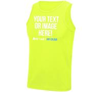 Mens Custom Activewear Vest Polyester Sports Tank Top Any Text Image Personalised Printed Workwear Logo Marathon Photo, L, Electric Yellow
