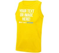 Mens Custom Activewear Vest Polyester Sports Tank Top Any Text Image Personalised Printed Workwear Logo Marathon Photo, XXL, Sun Yellow