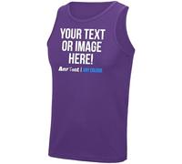 Mens Custom Activewear Vest Polyester Sports Tank Top Any Text Image Personalised Printed Workwear Logo Marathon Photo, S, Purple