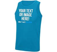 Mens Custom Activewear Vest Polyester Sports Tank Top Any Text Image Personalised Printed Workwear Logo Marathon Photo, M, Sapphire Blue