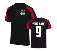 Mens Custom Football Shirt Activewear Sunday League Pub Team Kit 5 7 11 a Side Club Shirts Personalised Name and Number, M, Jet Black/Fire Red