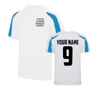 Mens Custom Football Shirt Activewear Sunday League Pub Team Kit 5 7 11 a Side Club Shirts Personalised Name and Number, XXL, Arctic White/Sapphire Blue