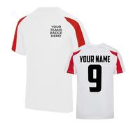 Mens Custom Football Shirt Activewear Sunday League Pub Team Kit 5 7 11 a Side Club Shirts Personalised Name and Number, M, Arctic White/Fire Red