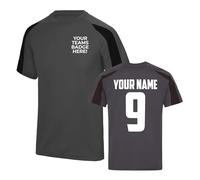 Mens Custom Football Shirt Activewear Sunday League Pub Team Kit 5 7 11 a Side Club Shirts Personalised Name and Number, XL, Charcoal/Jet Black