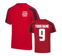 Mens Custom Football Shirt Activewear Sunday League Pub Team Kit 5 7 11 a Side Club Shirts Personalised Name and Number, M, Fire Red/Jet Black