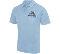 Mens Custom Polyester Polo Shirt Active Workwear Top Him Any Text Image Personalised Printed Comapny Logo Photo Staff Uniform, XXL, Sky Blue