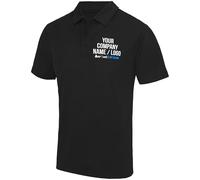 Mens Custom Polyester Polo Shirt Active Workwear Top Him Any Text Image Personalised Printed Comapny Logo Photo Staff Uniform, S, Black