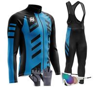 Men's Cycling Long Sleeve Jacket Suit Windproof Clothing Set, Long Sleeve Cycling Jersey with 9D Padded Bib Tight for Biking, Bicycle Riding, Outdoor Sports,Stretch Breathable (TYP-2,4XL)