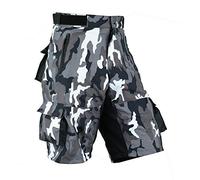 Mens Cycling MTB Shorts Baggy Style Multi Pockets Downhill Mountain Biking Team Bicycle Shorts Free Detachable Padded Liner (Camo (Grey White), Medium)