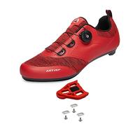 Mens Cycling Shoes Womens Mountain Road Bikes Shoe Compatible with Peloton Bike & Look ARC Delta, Compatible Installation SPD/SPD-L & KEO Cleats red 3.5 UK