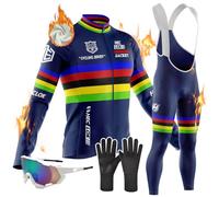 Men's Cycling Winter Suit with Gloves, Goggles, Long Sleeve Jersey, Thermal, Windproof, Cycle Clothing Set, 9D Padded Bib Tight for Bicycle Riding, Cycling Jersey for Mens (TYP-5,5XL)
