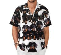 Mens Dachshund Weiner Pet Dog Print Shirts Short Sleeve Button Down Summer Hawaiian Holiday Casual Beach Tops