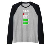 Mens Dad Tired Low Battery Twins Funny Raglan Baseball Tee
