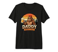 Mens Daddy Needs A Beer Funny Bigfoot Drinking Beer Father's Day Premium T-Shirt