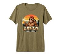 Mens Daddy Needs A Beer Funny Bigfoot Drinking Beer Father's Day Premium T-Shirt
