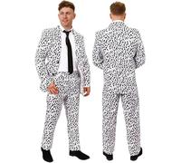 Mens Dalmatian Suit Costume - Dalmatian Print Suit Jacket & Trousers, Black Tie - Adults Halloween TV Film Fancy Dress Costume