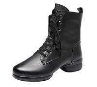Men's Dance Boots Split Sole Latin Modern Dance Shoes Soft Leather Side Zipper Low Heel,Black,8 UK