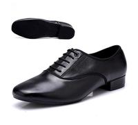 Mens Dance Shoes Leather Men Dance Shoes Sports Square Soft Latin Modern Waltz Sneakers(Indoor Black 2.5cm,46)
