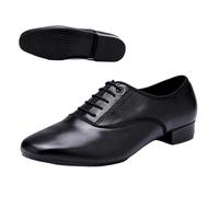 Mens Dance Shoes Leather Men Dance Shoes Sports Square Soft Latin Modern Waltz Sneakers(Outdoor Black 2.5cm,42)