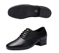 Mens Dance Shoes Leather Men Dance Shoes Sports Square Soft Latin Modern Waltz Sneakers(Outdoor Black 4.5cm,40)