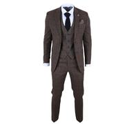 Men's Dark Brown 3 Piece Plaid Check Suit Tailored Fit Formal Dress Suits - Dark Brown 40