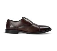 Men's Dark Brown Burnished Leather Lace-Up Cap Toe Derby Shoes - Brown 8