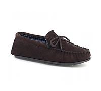 Mens Dark Brown Suede Moccasin Slipper with Hardwearing sole - Bruce - Dk.Brown - size UK Mens Size 7