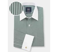 Men's Dark Green Reverse Stripe Classic Fit Shirt With White Collar & Cuffs - Size: 19.5" x Standard - 38" - Savile Row Company