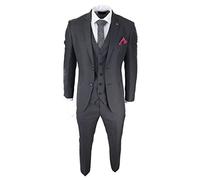 Mens Dark Grey Charcoal 3 Piece Suit Classic Stitch Wedding Summer Prom Classic - Charcoal 36