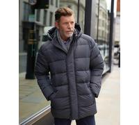 Men's Dark Grey Hooded Puffer Jacket with Rib Knit Storm Cuffs - Size: XL - Savile Row Company