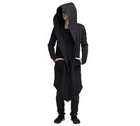 Men's Dark Style Solid Color Long Cardigan Cloak Coat Hooded Sweater Casual Slip Black